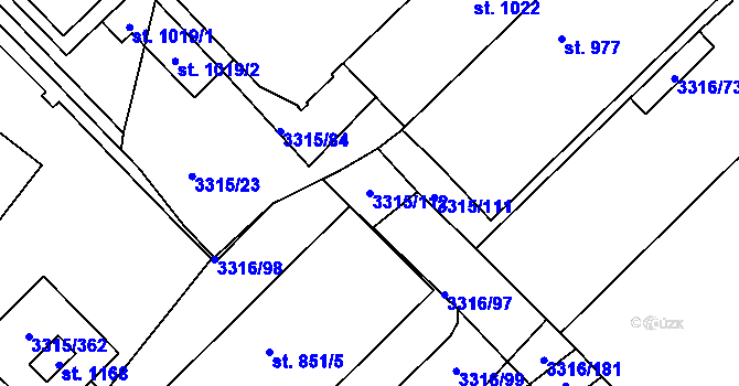 Parcela st. 3315/112 v KÚ Tvrdonice, Katastrální mapa