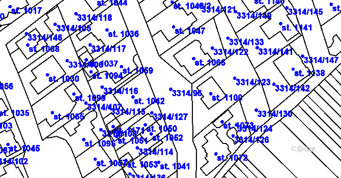 Parcela st. 3314/96 v KÚ Tvrdonice, Katastrální mapa