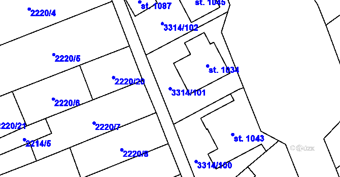Parcela st. 3314/101 v KÚ Tvrdonice, Katastrální mapa