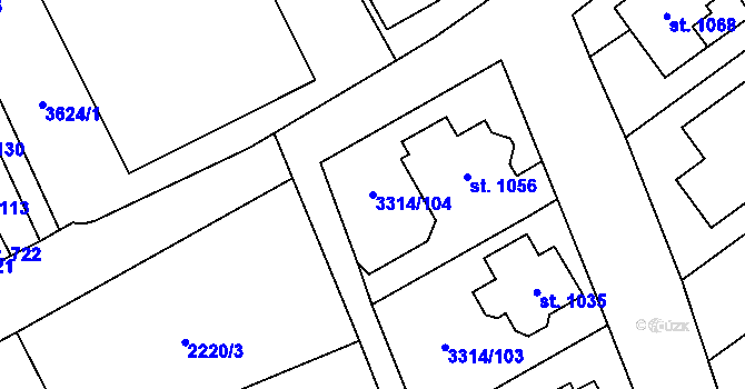 Parcela st. 3314/104 v KÚ Tvrdonice, Katastrální mapa