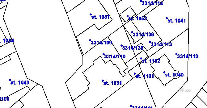 Parcela st. 3314/110 v KÚ Tvrdonice, Katastrální mapa