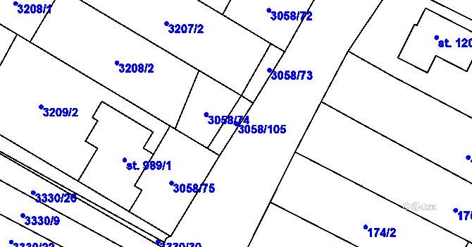 Parcela st. 3058/105 v KÚ Tvrdonice, Katastrální mapa