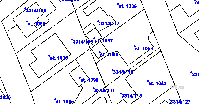 Parcela st. 1094 v KÚ Tvrdonice, Katastrální mapa
