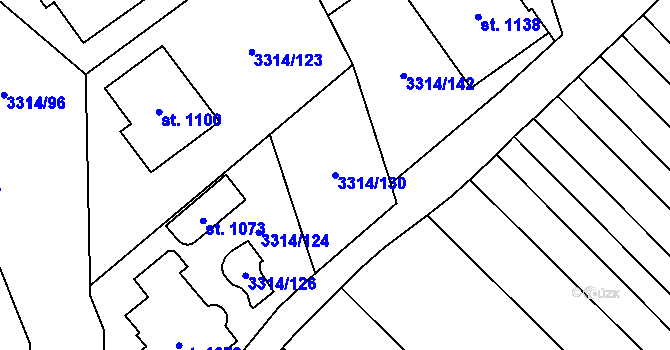 Parcela st. 3314/130 v KÚ Tvrdonice, Katastrální mapa