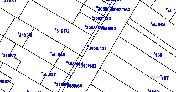 Parcela st. 3058/121 v KÚ Tvrdonice, Katastrální mapa