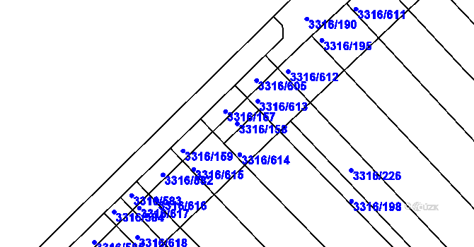 Parcela st. 3316/158 v KÚ Tvrdonice, Katastrální mapa