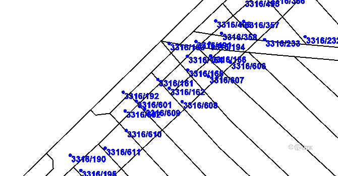Parcela st. 3316/162 v KÚ Tvrdonice, Katastrální mapa