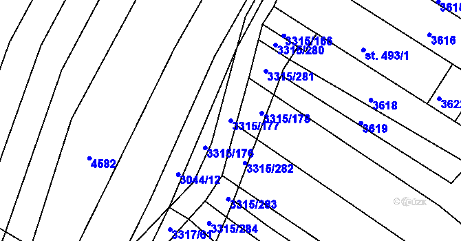 Parcela st. 3315/177 v KÚ Tvrdonice, Katastrální mapa