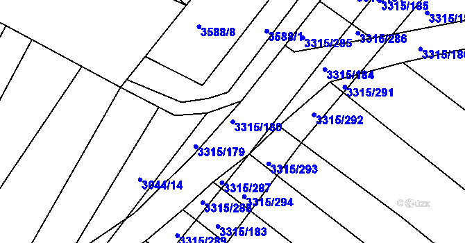 Parcela st. 3315/180 v KÚ Tvrdonice, Katastrální mapa