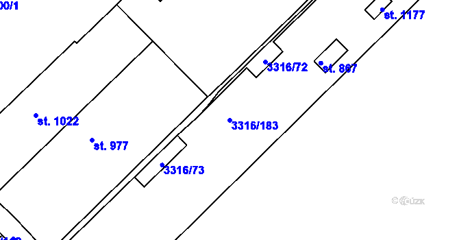 Parcela st. 3316/183 v KÚ Tvrdonice, Katastrální mapa