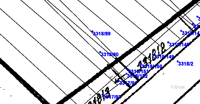 Parcela st. 3318/80 v KÚ Tvrdonice, Katastrální mapa