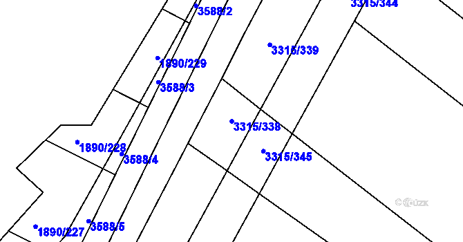 Parcela st. 3315/338 v KÚ Tvrdonice, Katastrální mapa