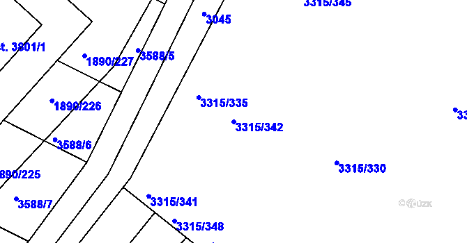 Parcela st. 3315/342 v KÚ Tvrdonice, Katastrální mapa