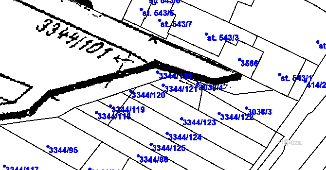 Parcela st. 3344/121 v KÚ Tvrdonice, Katastrální mapa