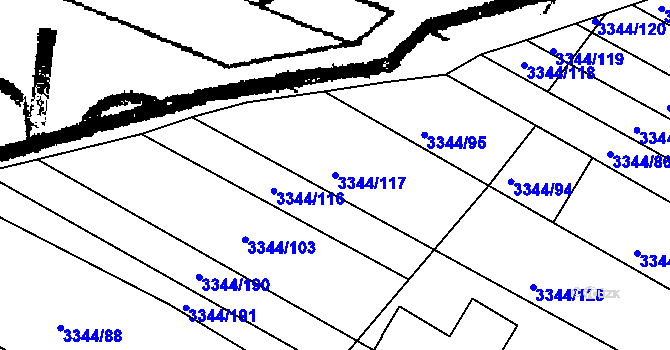 Parcela st. 3344/117 v KÚ Tvrdonice, Katastrální mapa