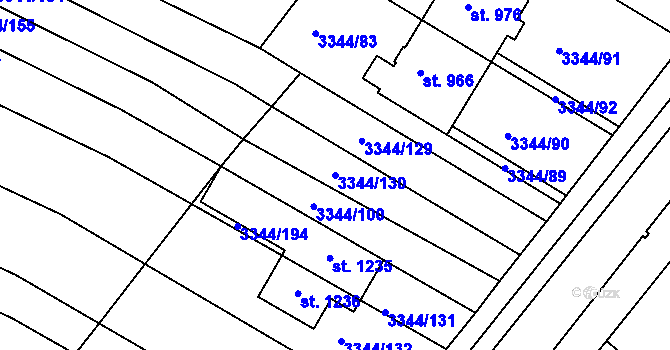 Parcela st. 3344/130 v KÚ Tvrdonice, Katastrální mapa