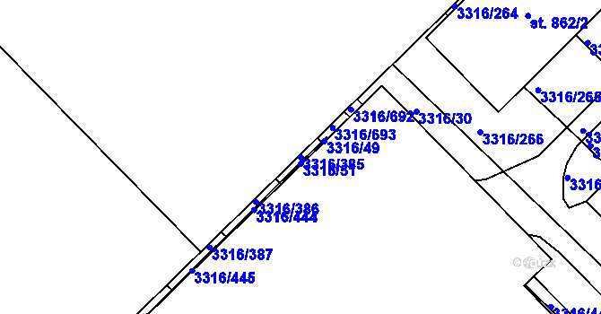 Parcela st. 3316/385 v KÚ Tvrdonice, Katastrální mapa