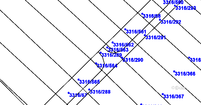 Parcela st. 3316/289 v KÚ Tvrdonice, Katastrální mapa