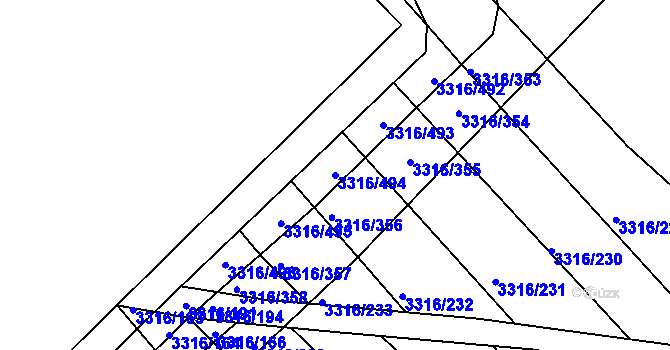 Parcela st. 3316/494 v KÚ Tvrdonice, Katastrální mapa
