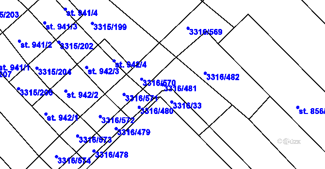 Parcela st. 3316/481 v KÚ Tvrdonice, Katastrální mapa