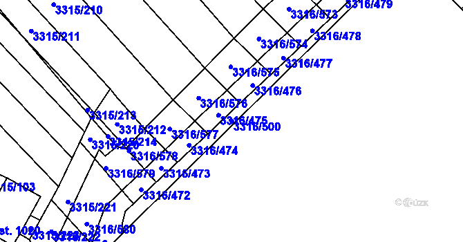 Parcela st. 3316/500 v KÚ Tvrdonice, Katastrální mapa