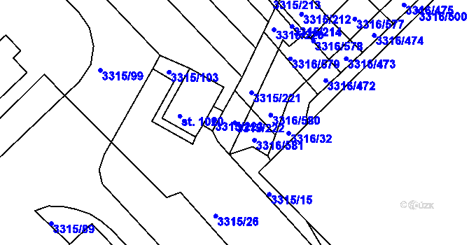 Parcela st. 3315/222 v KÚ Tvrdonice, Katastrální mapa