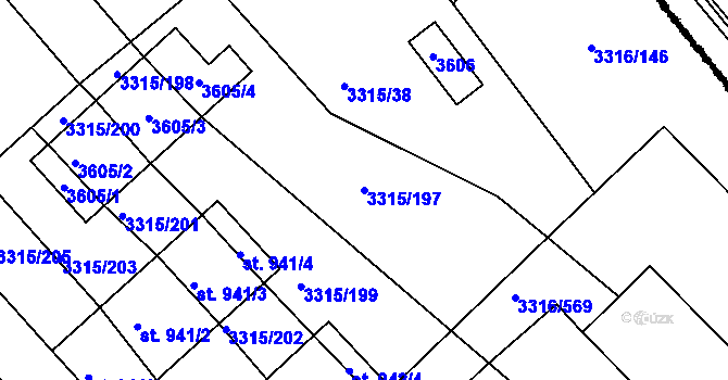 Parcela st. 3315/197 v KÚ Tvrdonice, Katastrální mapa