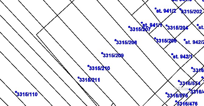 Parcela st. 3315/209 v KÚ Tvrdonice, Katastrální mapa
