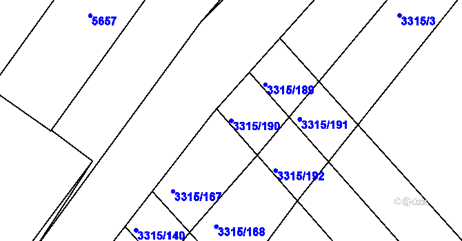 Parcela st. 3315/190 v KÚ Tvrdonice, Katastrální mapa