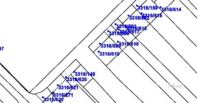 Parcela st. 3316/619 v KÚ Tvrdonice, Katastrální mapa