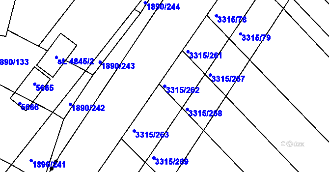 Parcela st. 3315/262 v KÚ Tvrdonice, Katastrální mapa