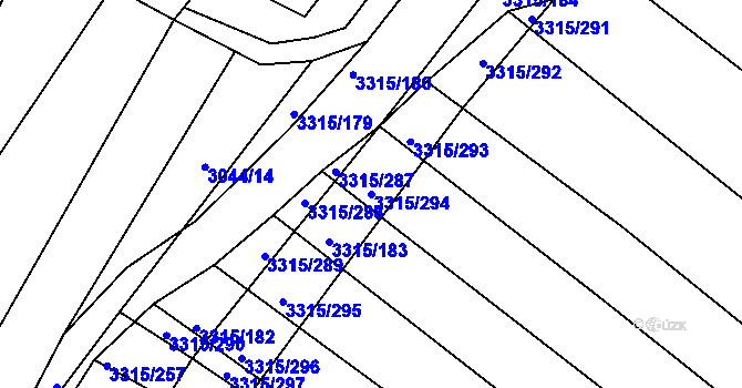 Parcela st. 3315/294 v KÚ Tvrdonice, Katastrální mapa