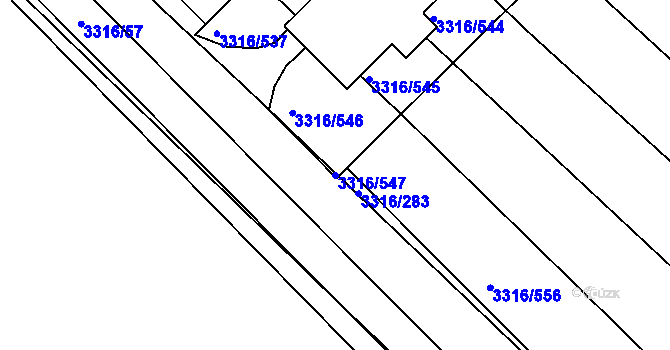 Parcela st. 3316/547 v KÚ Tvrdonice, Katastrální mapa