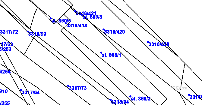 Parcela st. 868/1 v KÚ Tvrdonice, Katastrální mapa