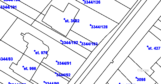 Parcela st. 3344/193 v KÚ Tvrdonice, Katastrální mapa