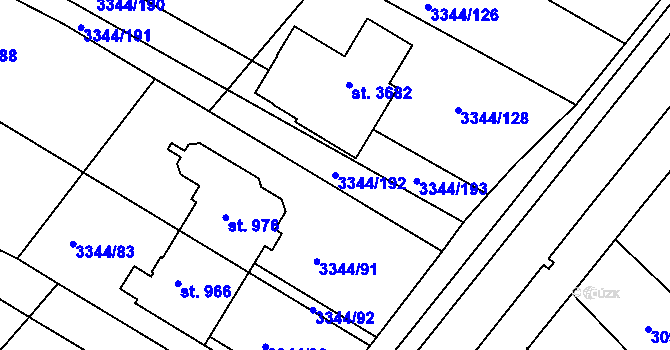 Parcela st. 3344/192 v KÚ Tvrdonice, Katastrální mapa