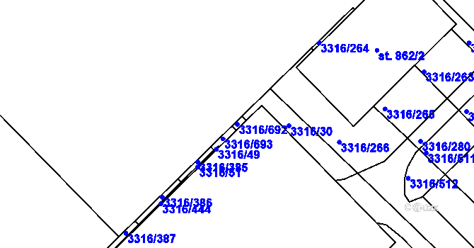 Parcela st. 3316/692 v KÚ Tvrdonice, Katastrální mapa