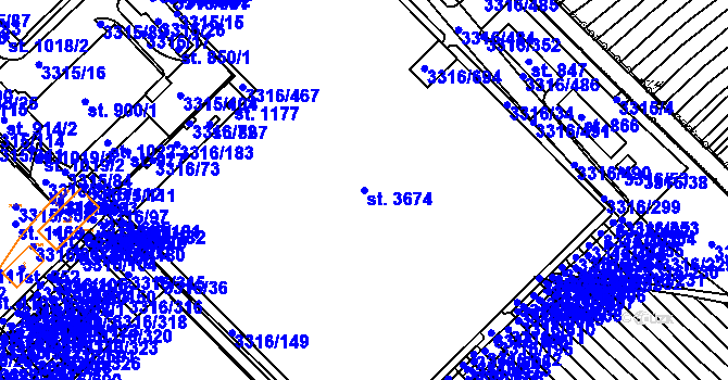 Parcela st. 3674 v KÚ Tvrdonice, Katastrální mapa