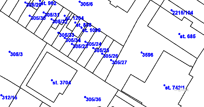 Parcela st. 305/26 v KÚ Tvrdonice, Katastrální mapa