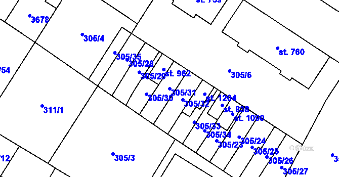 Parcela st. 305/31 v KÚ Tvrdonice, Katastrální mapa
