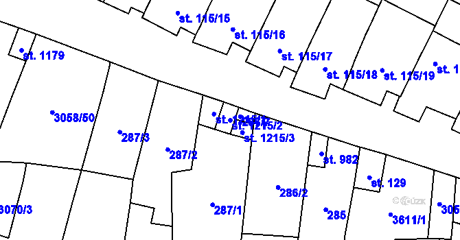 Parcela st. 1215/2 v KÚ Tvrdonice, Katastrální mapa