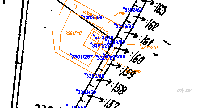 Parcela st. 3301/268 v KÚ Tvrdonice, Katastrální mapa
