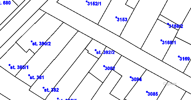 Parcela st. 392/2 v KÚ Tvrdonice, Katastrální mapa