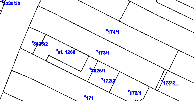 Parcela st. 173/1 v KÚ Tvrdonice, Katastrální mapa