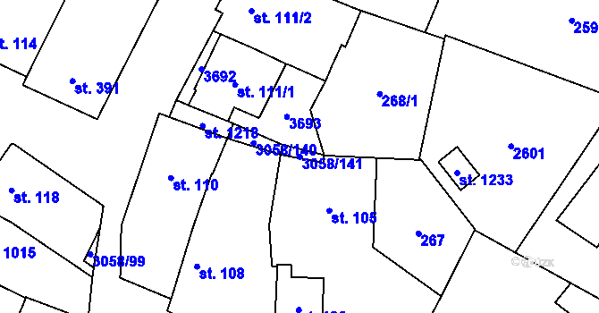 Parcela st. 3058/141 v KÚ Tvrdonice, Katastrální mapa