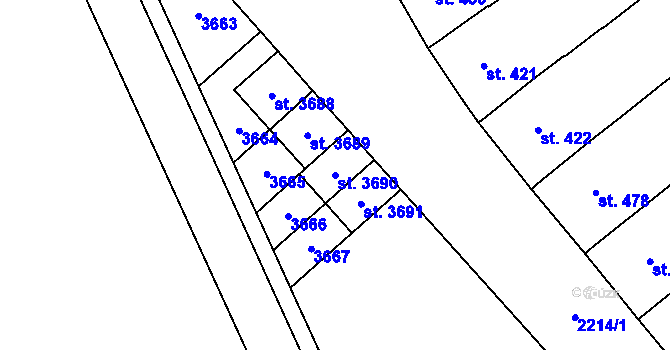 Parcela st. 3690 v KÚ Tvrdonice, Katastrální mapa