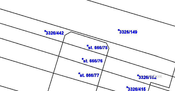 Parcela st. 666/75 v KÚ Tvrdonice, Katastrální mapa