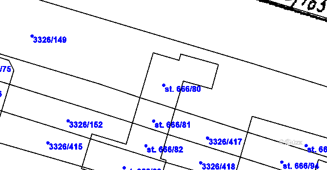 Parcela st. 666/80 v KÚ Tvrdonice, Katastrální mapa
