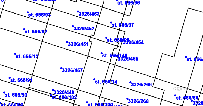 Parcela st. 666/140 v KÚ Tvrdonice, Katastrální mapa