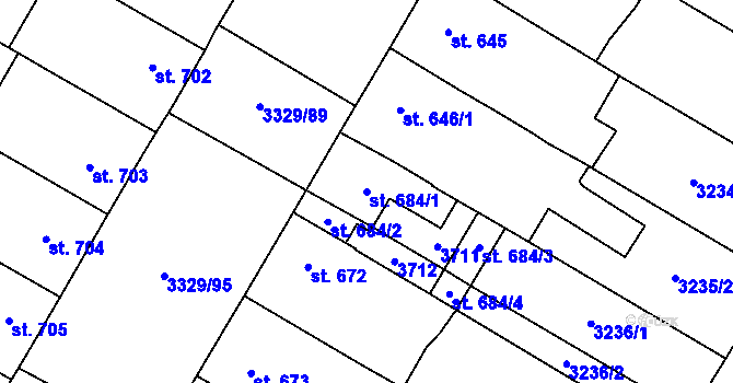 Parcela st. 684/1 v KÚ Tvrdonice, Katastrální mapa